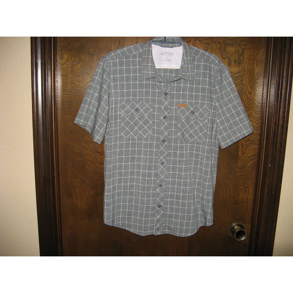 Mens Orvis Gray Plaid SS Button Front Shirt Size M Outdoors Fishing Hiking